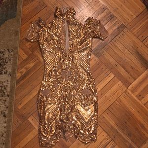 GOLD SEQUIN KEY HOLE DRESS